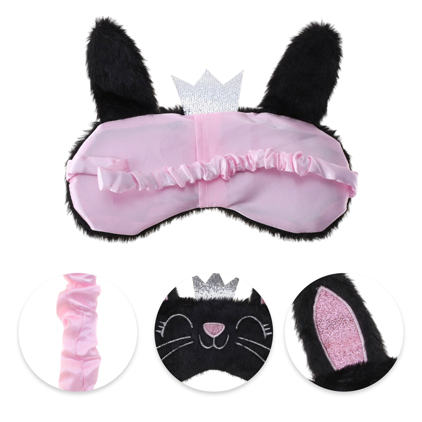 Fleece Long Ear Cats Cute Eye Mask for Travel for Office Black