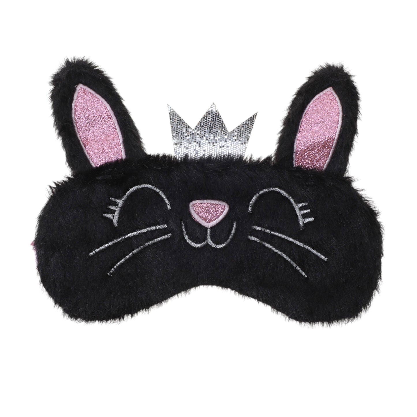 Fleece Long Ear Cats Cute Eye Mask for Travel for Office Black