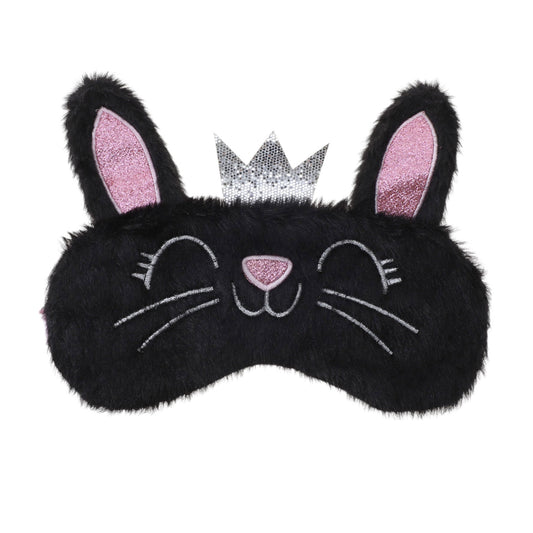 Fleece Long Ear Cats Cute Eye Mask for Travel for Office Black