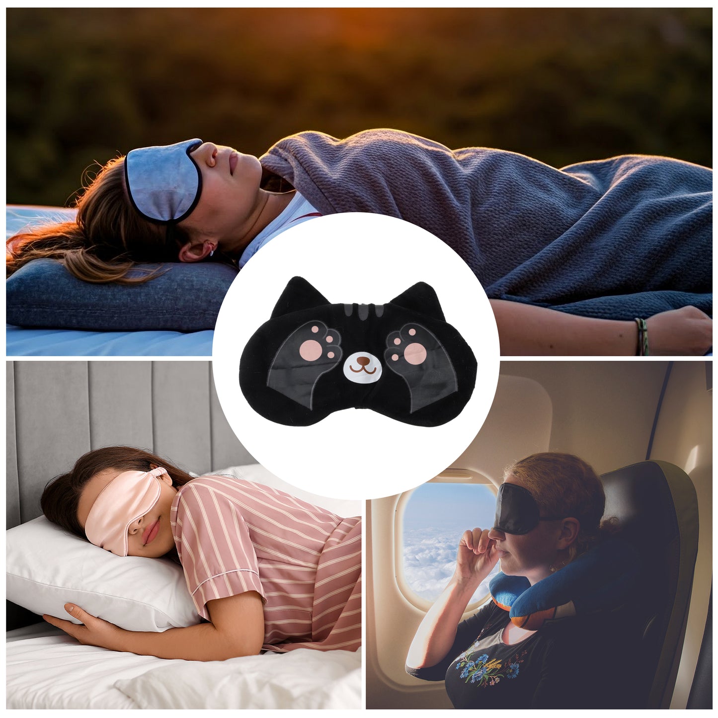 Cartoon Cat Paw Eye Mask Cute Eye Cover for Travel for Office Black