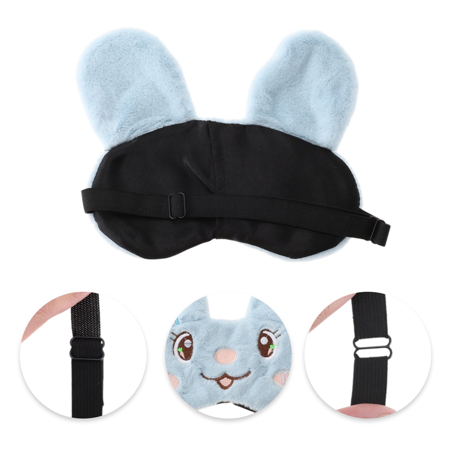 Embroidered Rabbit Eye Mask Adjustable Strap for Travel Blue