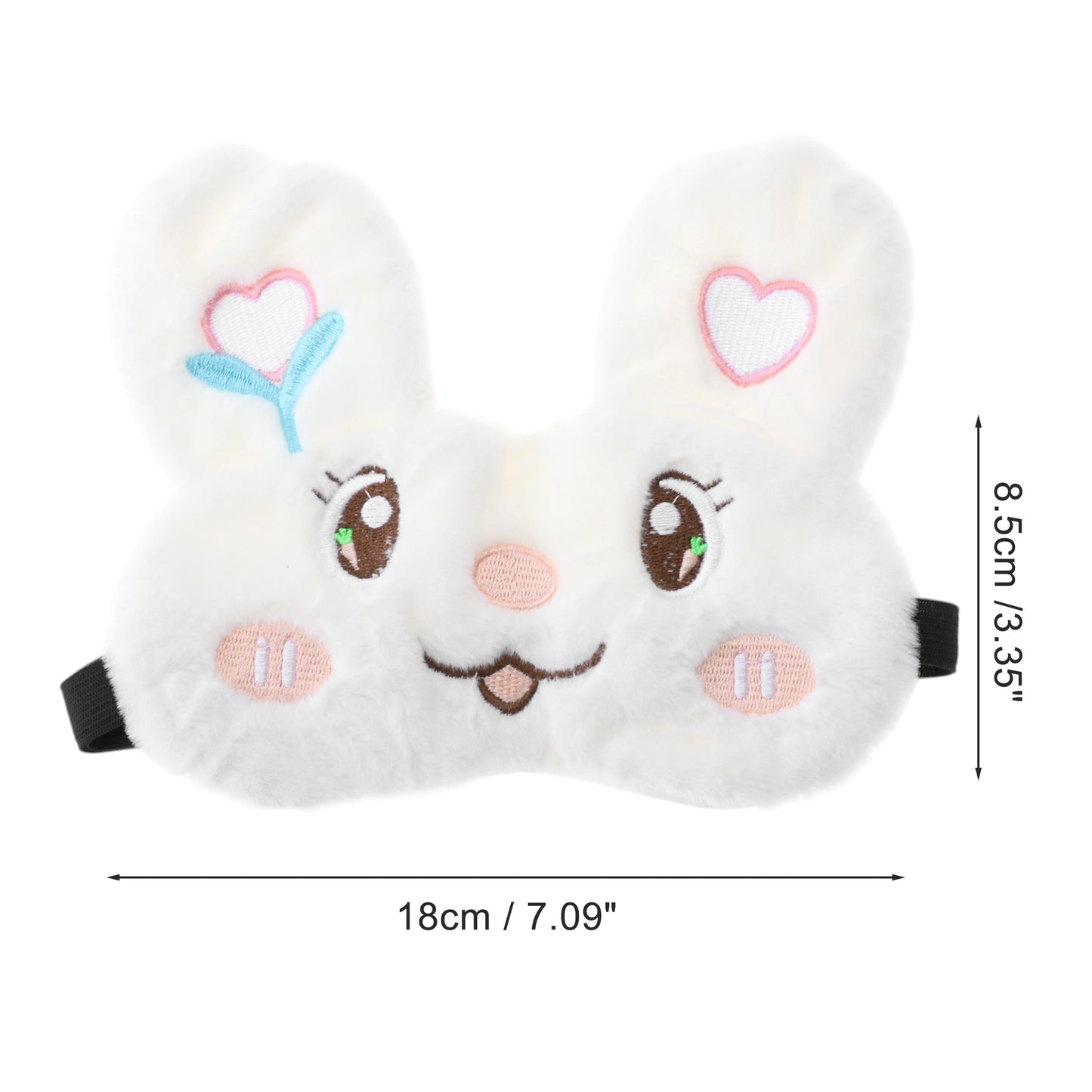 Embroidered Rabbit Eye Mask Adjustable Strap for Travel White