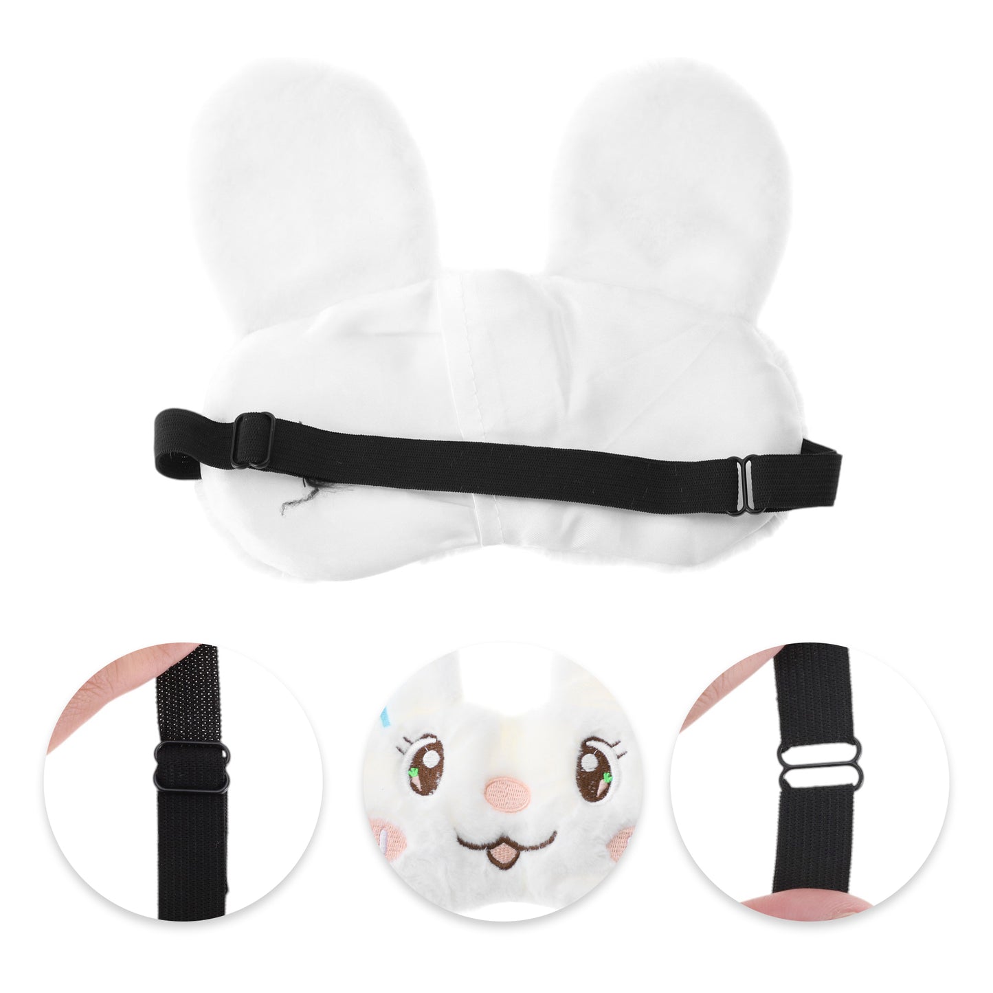 Embroidered Rabbit Eye Mask Adjustable Strap for Travel White