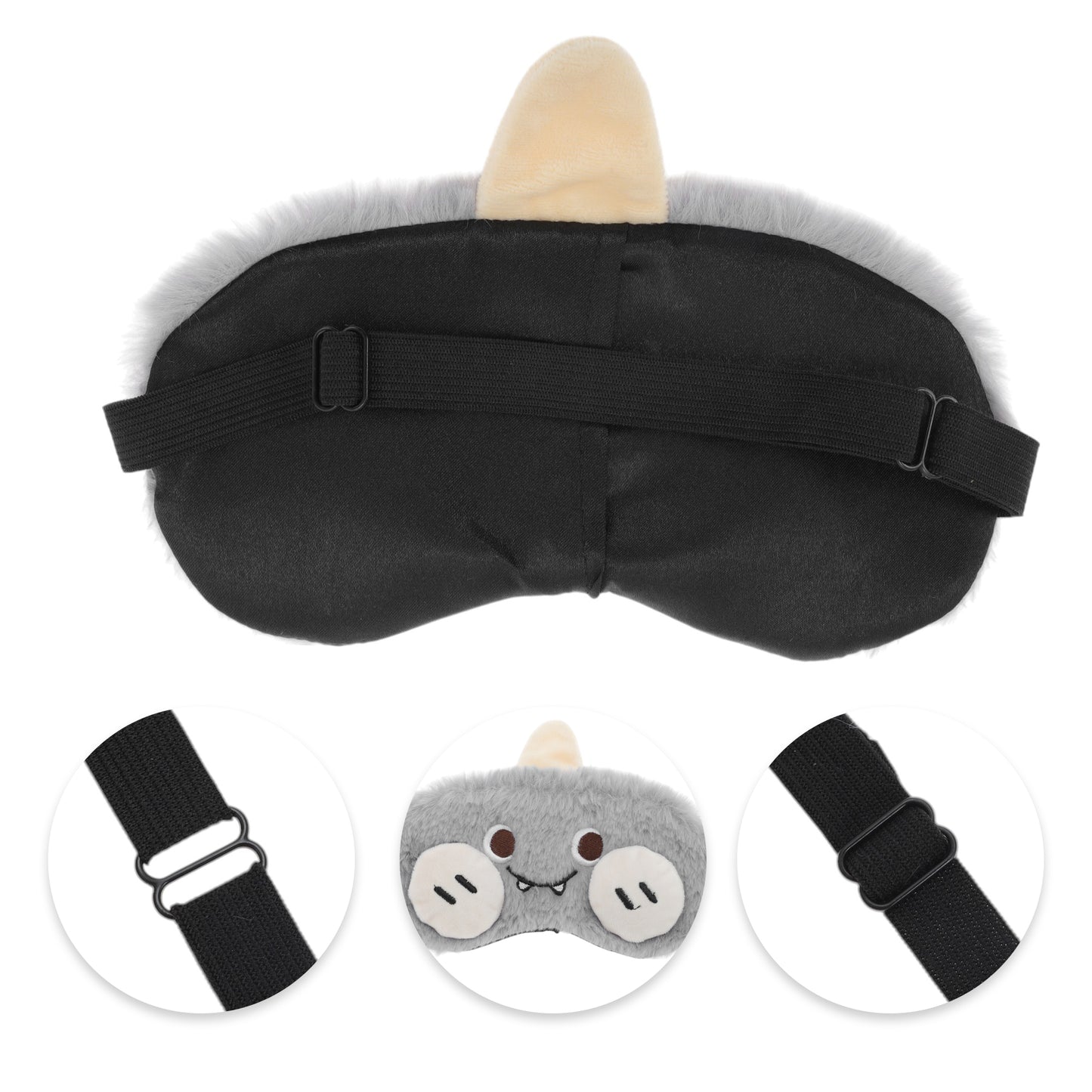 Portable Adjustable Eye Mask Cute Cartoon Eye Mask for Travel Gray