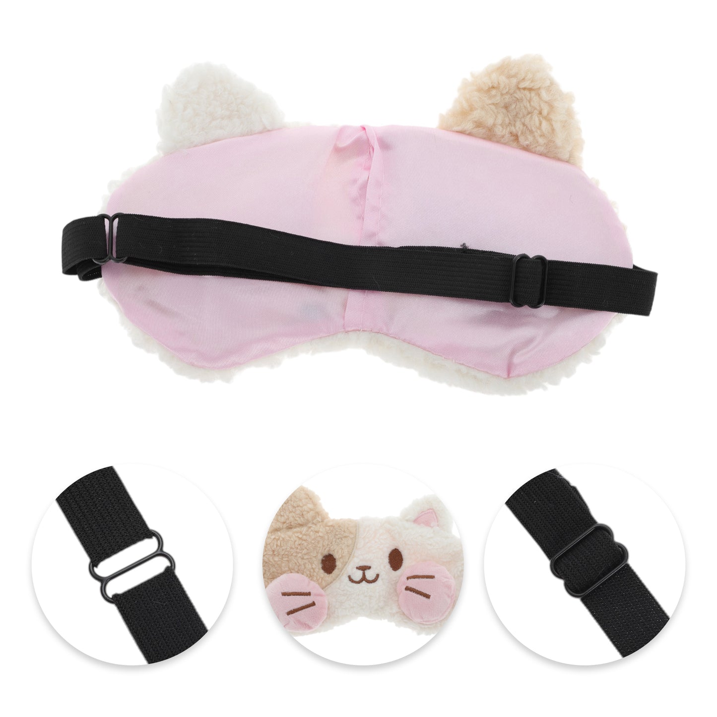 Portable Cat Adjustable Eye Mask Cute Eye Shade Cover for Office White Brown