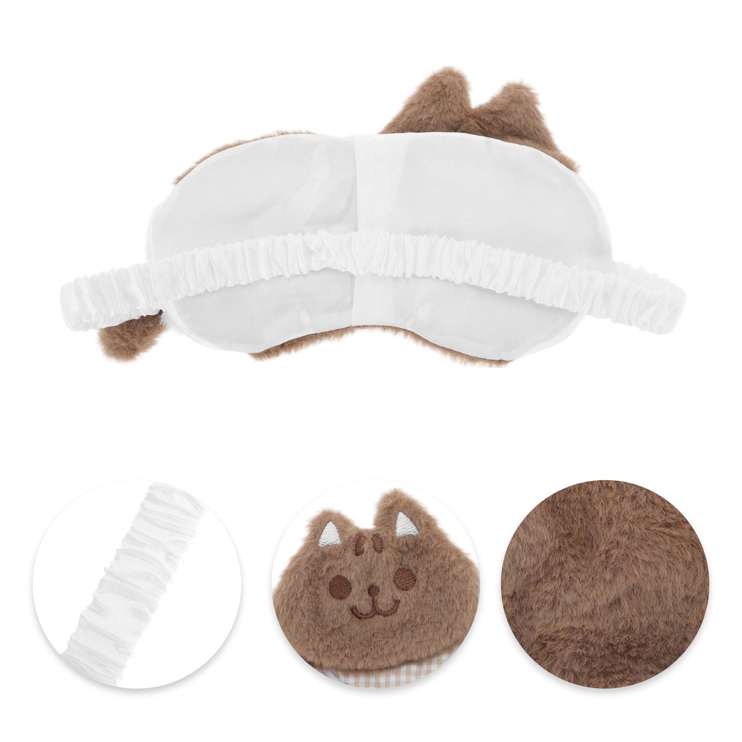 Portable Plush Cat Eye Mask Not Adjustable for Travel Brown
