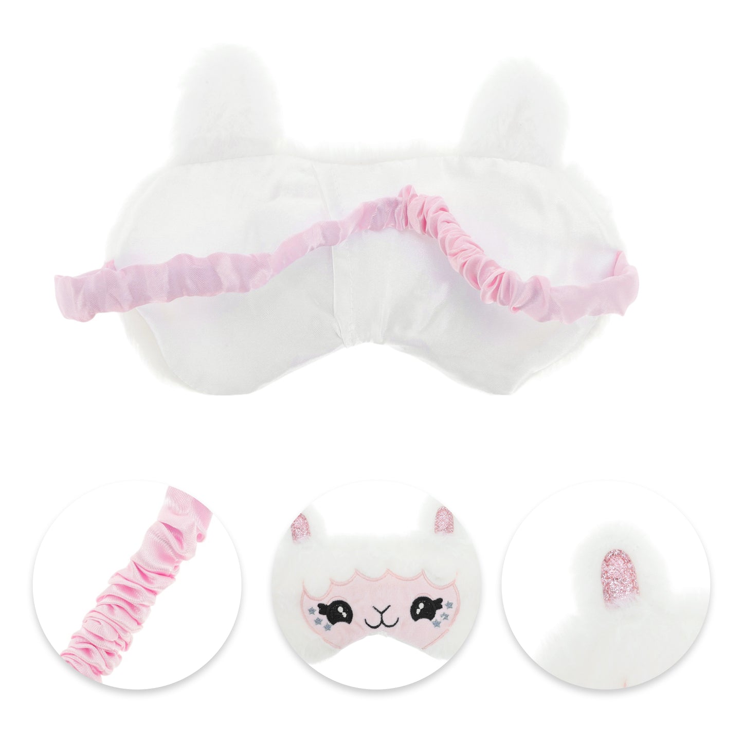 Portable Cartoon Alpaca Eye Mask for Travel White