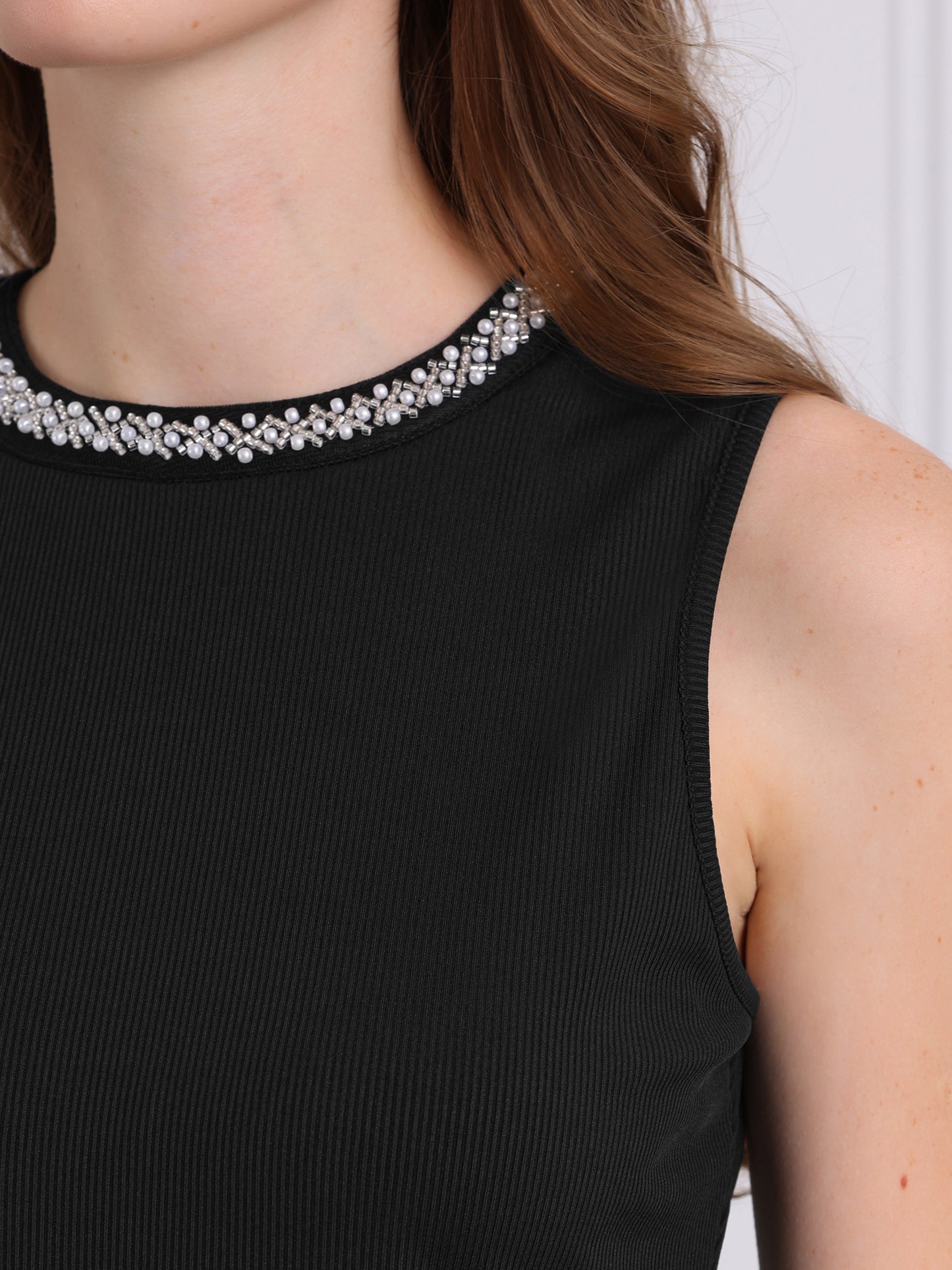 Women's Summer Sleeveless Top Casual Work Office Beaded Tank Top