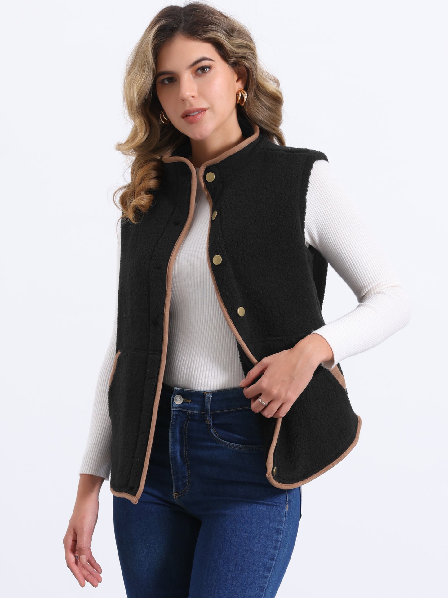 Womens Fleece Plush Fuzzy Sleeveless Jacket Vest