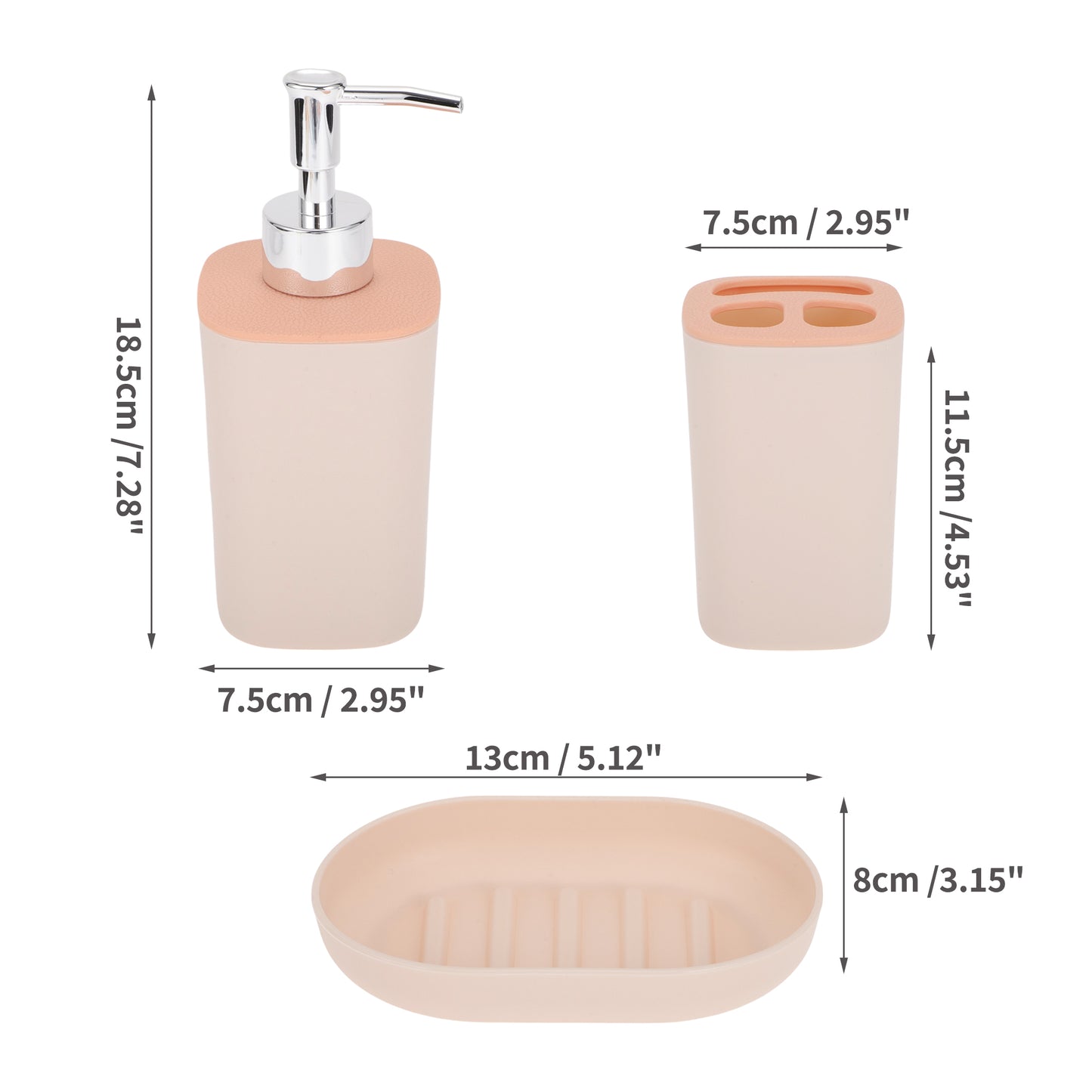 Durable Plastic Square Bathroom Accessories Kit 1 Set Pink