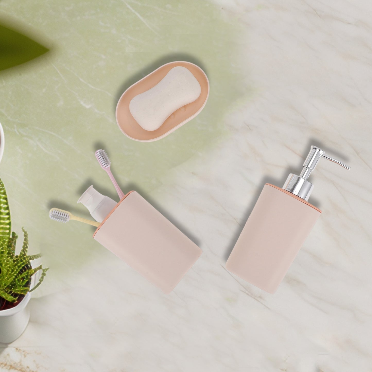 Durable Plastic Square Bathroom Accessories Kit 1 Set Pink