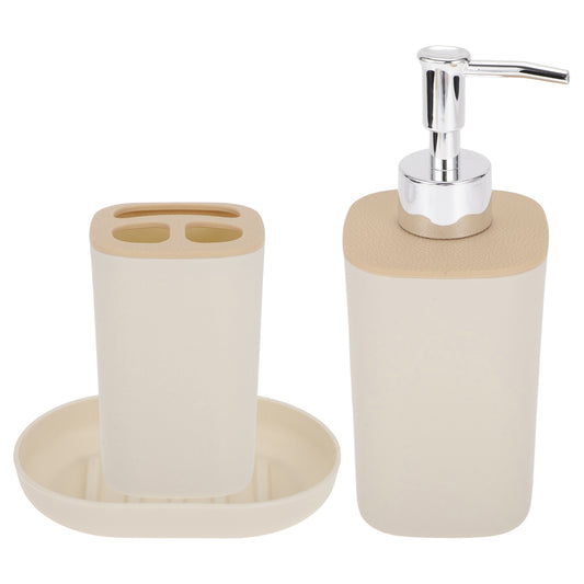 Durable Plastic Square Bathroom Accessories Kit 1 Set Light Brown