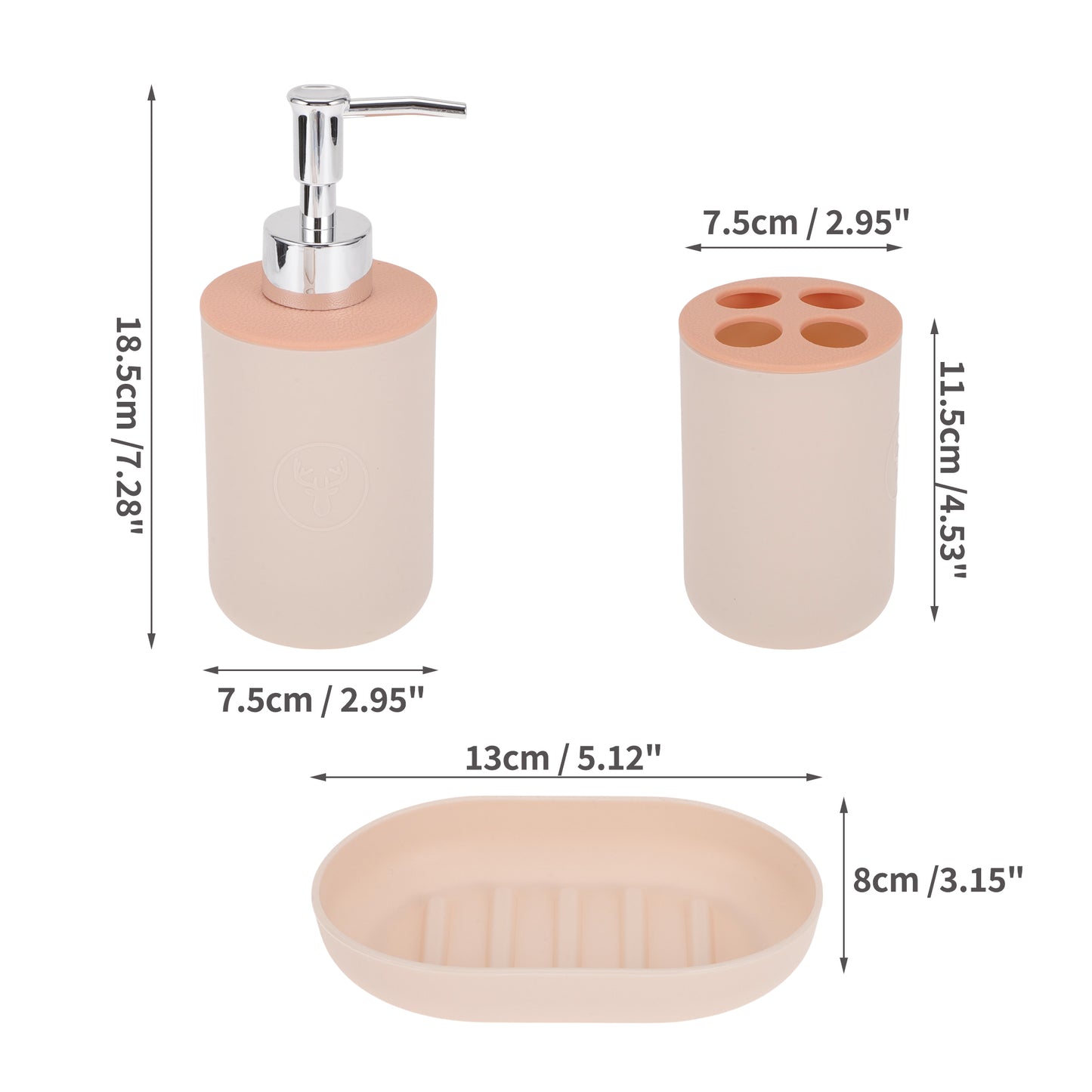 Plastic Durable Round Bathroom Accessories Kit 1 Set Pink