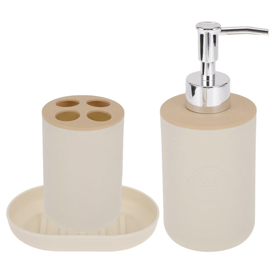 Plastic Durable Round Bathroom Accessories Kit 1 Set Light Brown