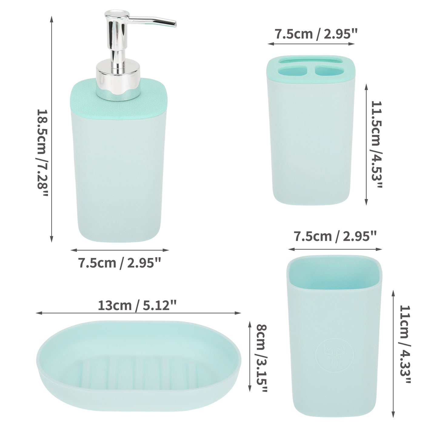 4 Pcs Set Durable Square Bathroom Accessories Kit Blue