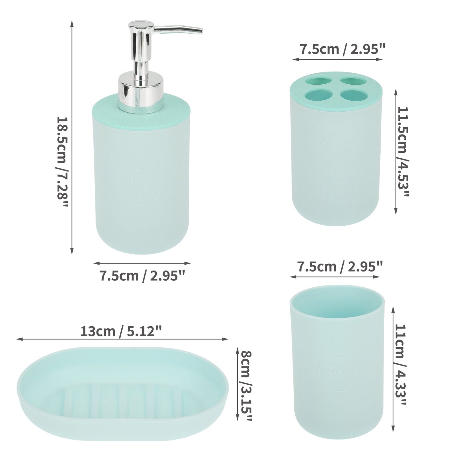 4 Pcs Set Durable Round Bathroom Accessories Kit Blue