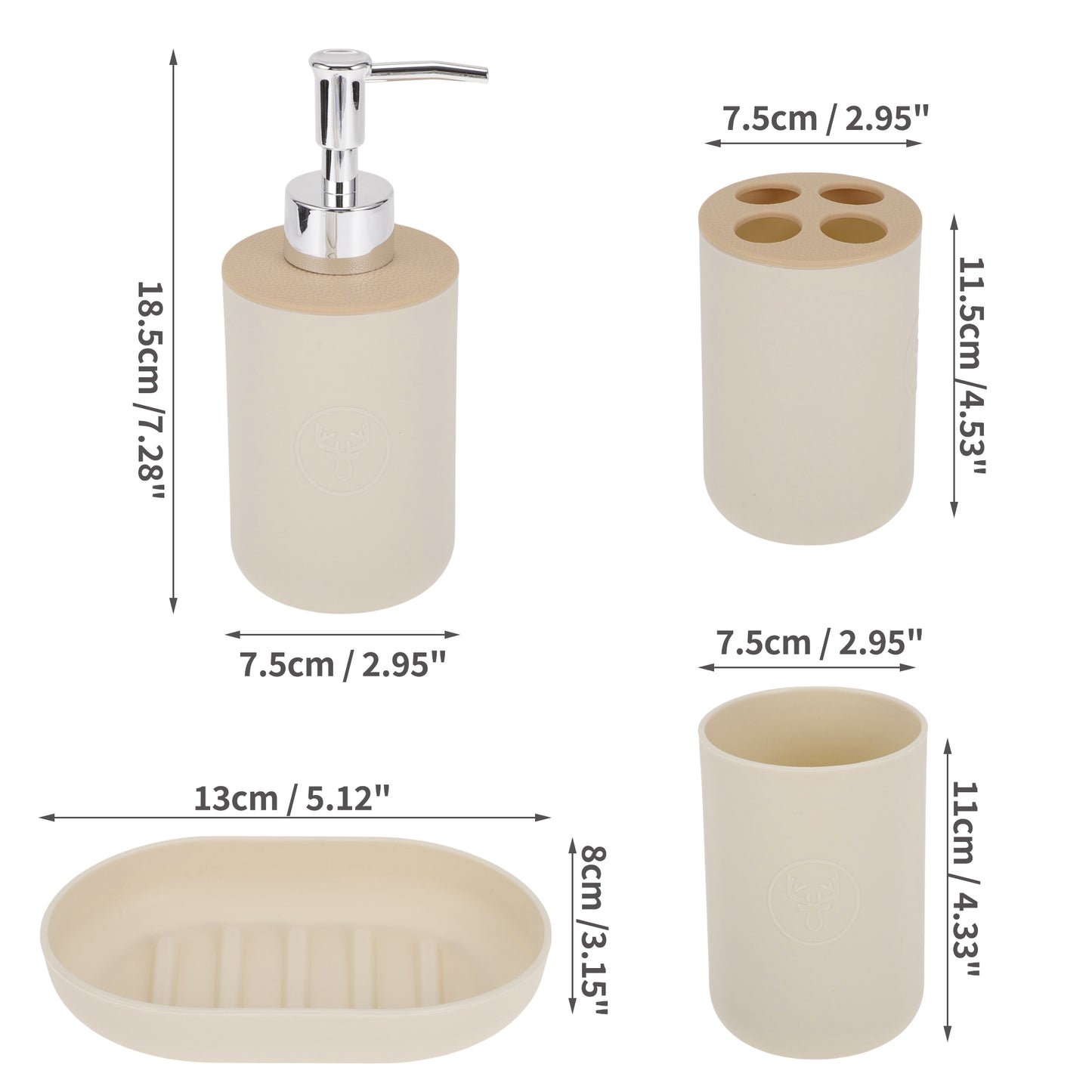 Juego de 4 accesorios de baño redondos y duraderos, color marrón claro