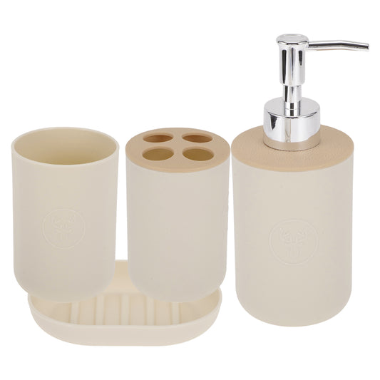 4 Pcs Set Durable Round Bathroom Accessories Kit Light Brown