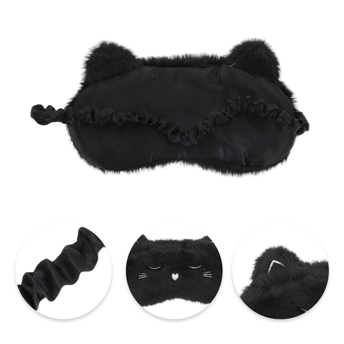 Durable Cat Sleep Mask Cute Eye Shade Cover for Office Black
