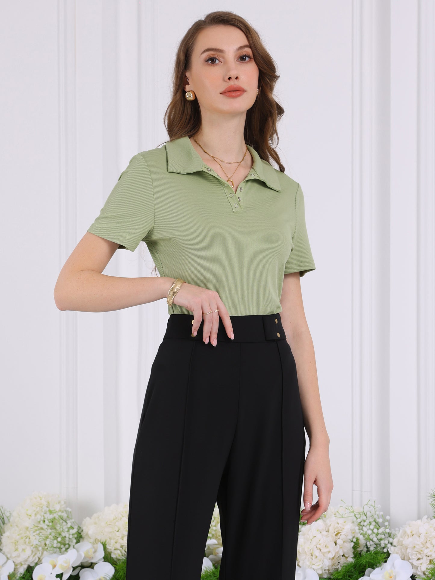 Body de mujer, leotardo, camiseta polo elástica de manga corta