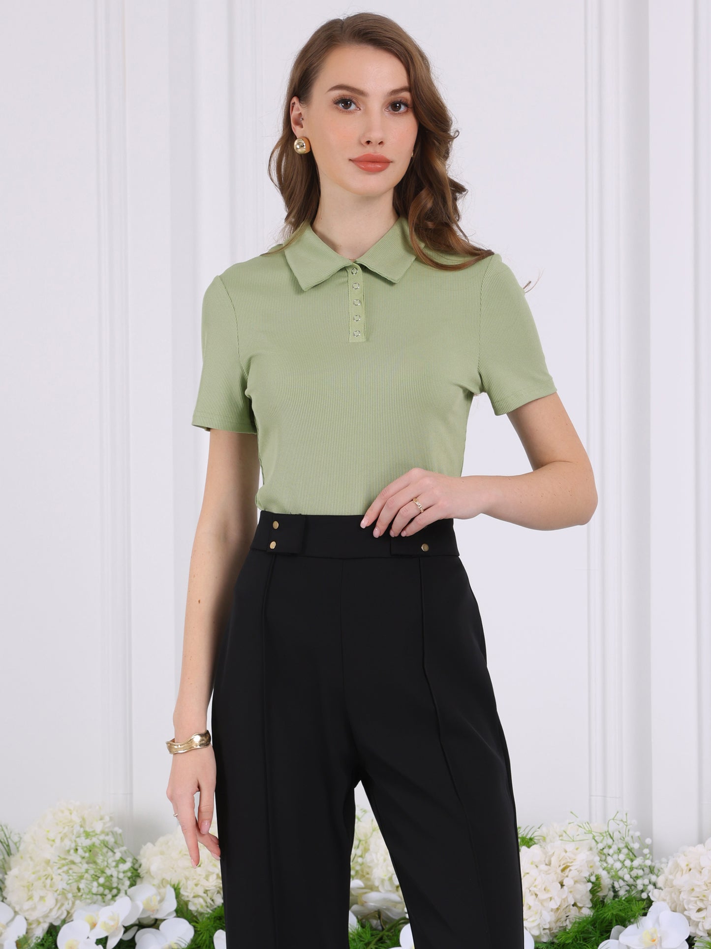 Body de mujer, leotardo, camiseta polo elástica de manga corta