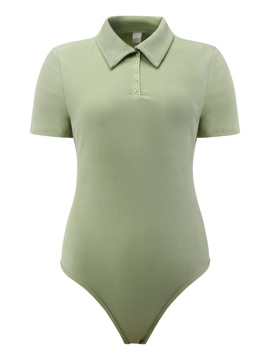 Women's Bodysuits Leotard Short Sleeve Stretch Polo Shirt Top