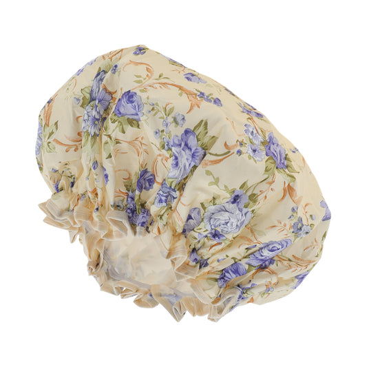 1 Pc Big Flower Bath Cap for Women Business Travel White Purple