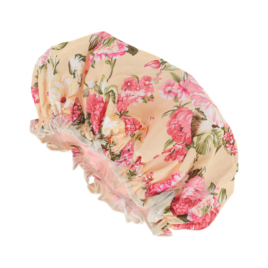 1 Pc Big Flower Bath Cap for Women Business Travel Pink Apricot