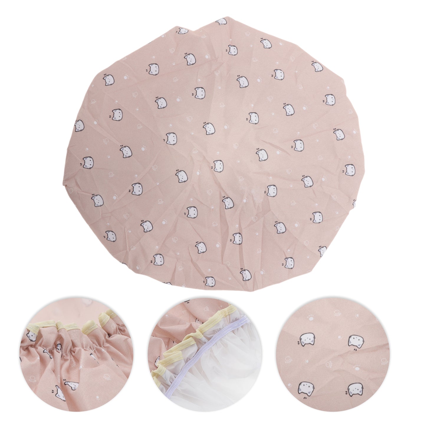 1 Pc Women Cat Pattern Shower Cap for Bathroom Business Travel Pink White