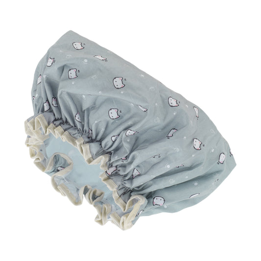 1 Pc Women Cat Pattern Shower Cap for Bathroom Business Travel Blue White