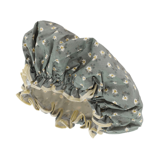 1 Pc Women Small Flower Bath Cap for Bathroom Business Travel Gray Blue