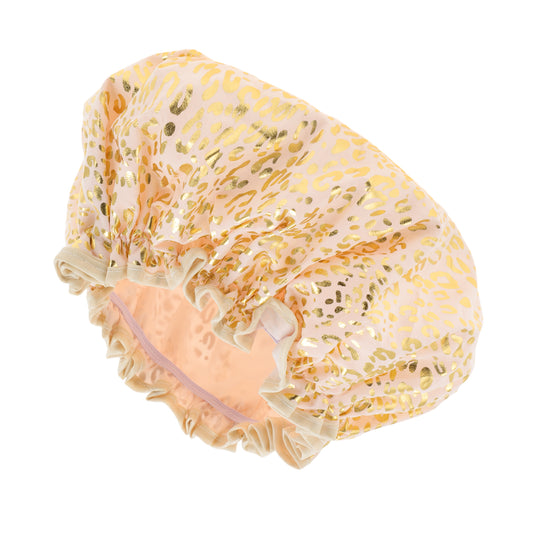1 Pc Women's Shiny Gliding Pattern Shower Cap Bath Cap Pink Gold Tone