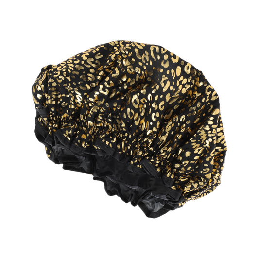 1 Pc Women's Shiny Gliding Pattern Shower Cap Bath Cap Black Gold Tone