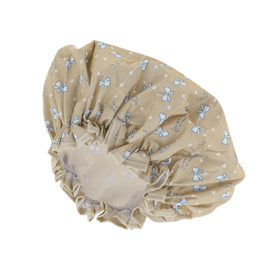 1 Pc Women's Beautiful Bow Pattern Shower Cap Bath Cap Khaki