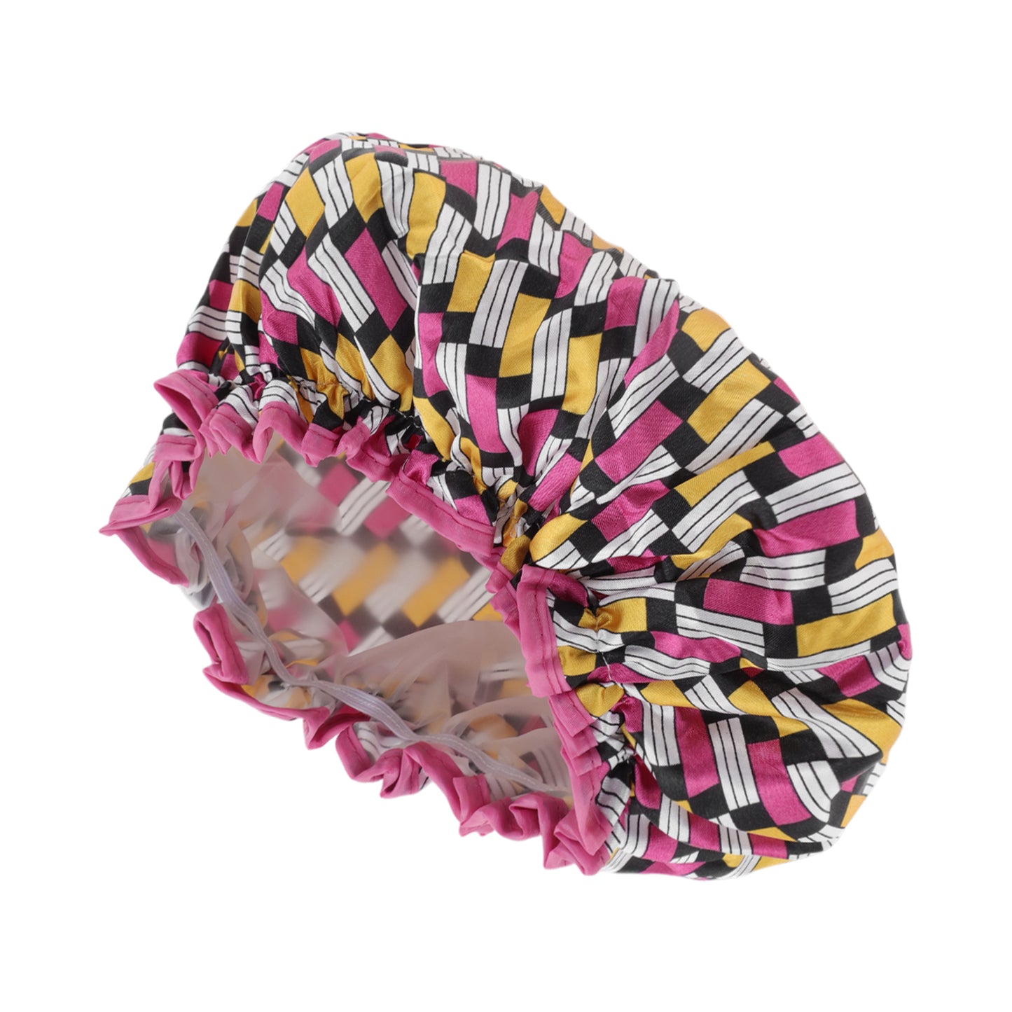 1 Pc Women's Geometric Pattern Bath Cap for Shower Bathroom Rose Red