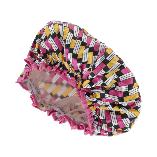 1 Pc Women's Geometric Pattern Bath Cap for Shower Bathroom Rose Red