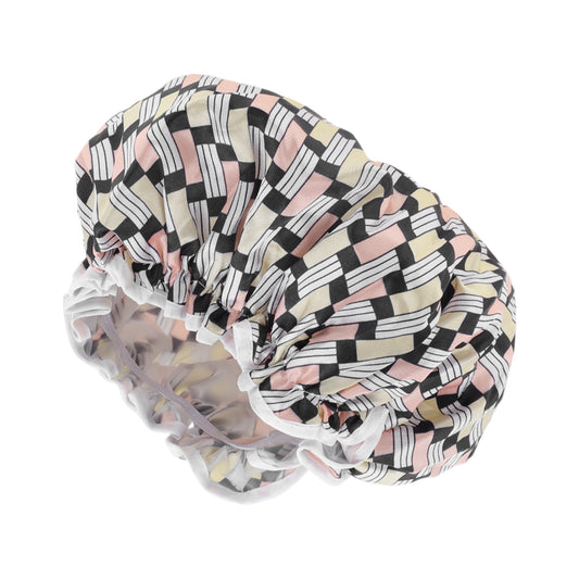 1 Pc Women's Geometric Pattern Bath Cap for Shower Bathroom Pink
