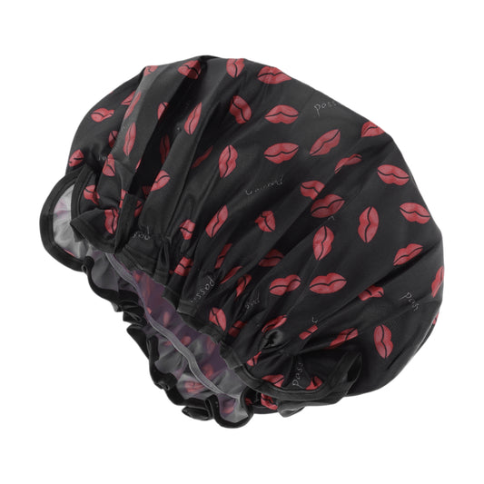 1 Pc Women Red Lips Bath Cap for Bathroom Business Travel Black Red