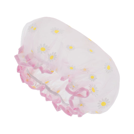 1 Pc Women's Floral Shower Cap Double Layer Bath Cap White Yellow