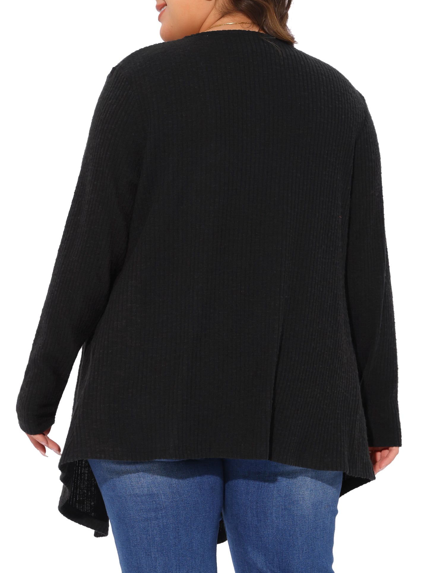 Women Plus Size Sweater Knit Cardigan Open Front Irregular Hem Long Sleeve Cardigan with Pockets