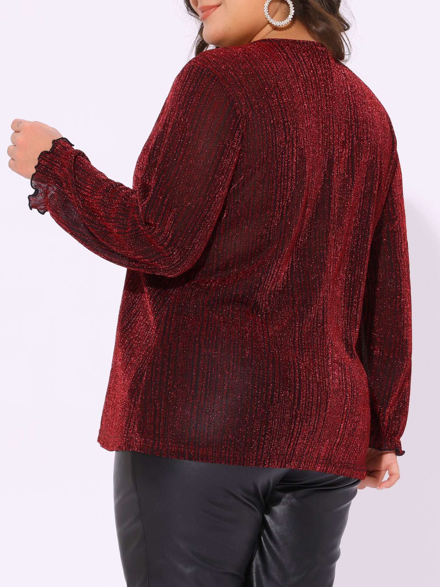 Women's Plus Size Metallic Party Glitter Long Sleeve Shiny Disco Sparkle Top