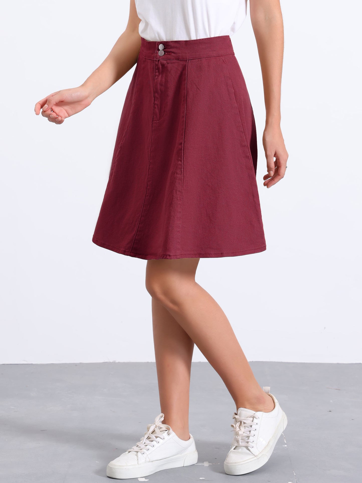 Falda vaquera informal acampanada de talle alto para mujer