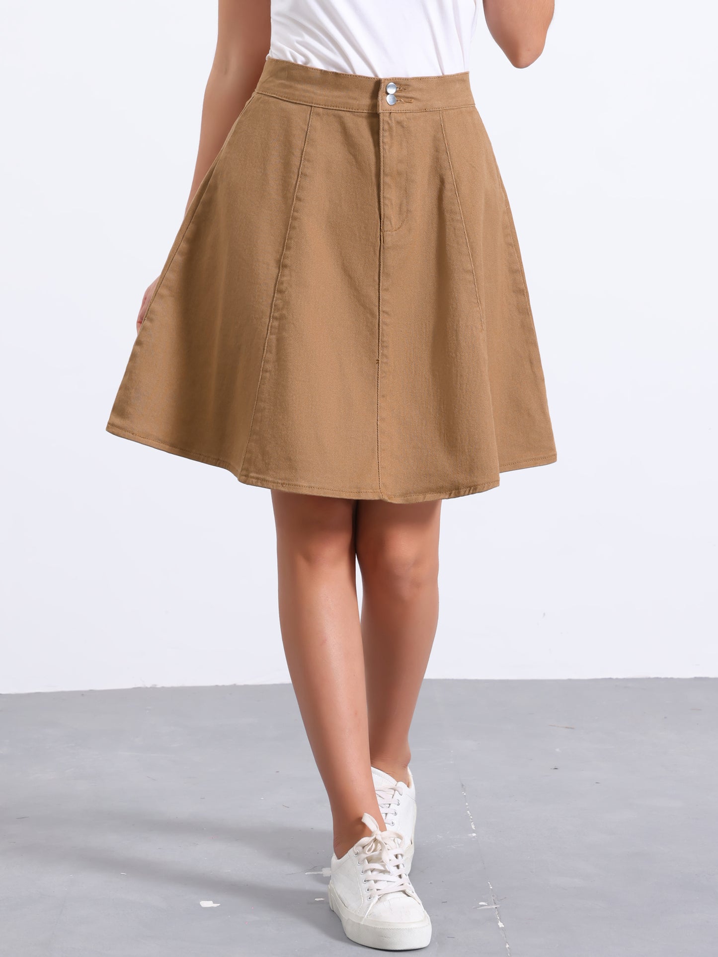 Falda vaquera informal acampanada de talle alto para mujer