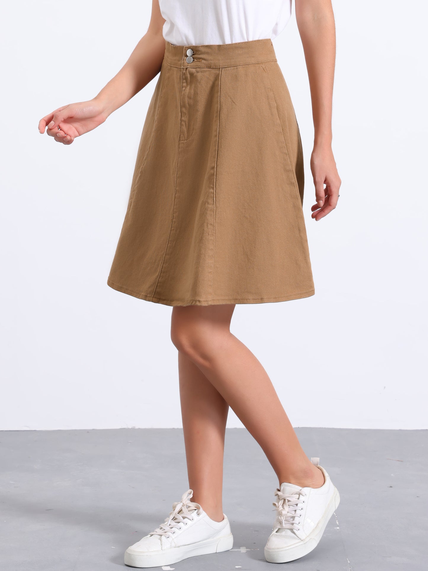 Falda vaquera informal acampanada de talle alto para mujer