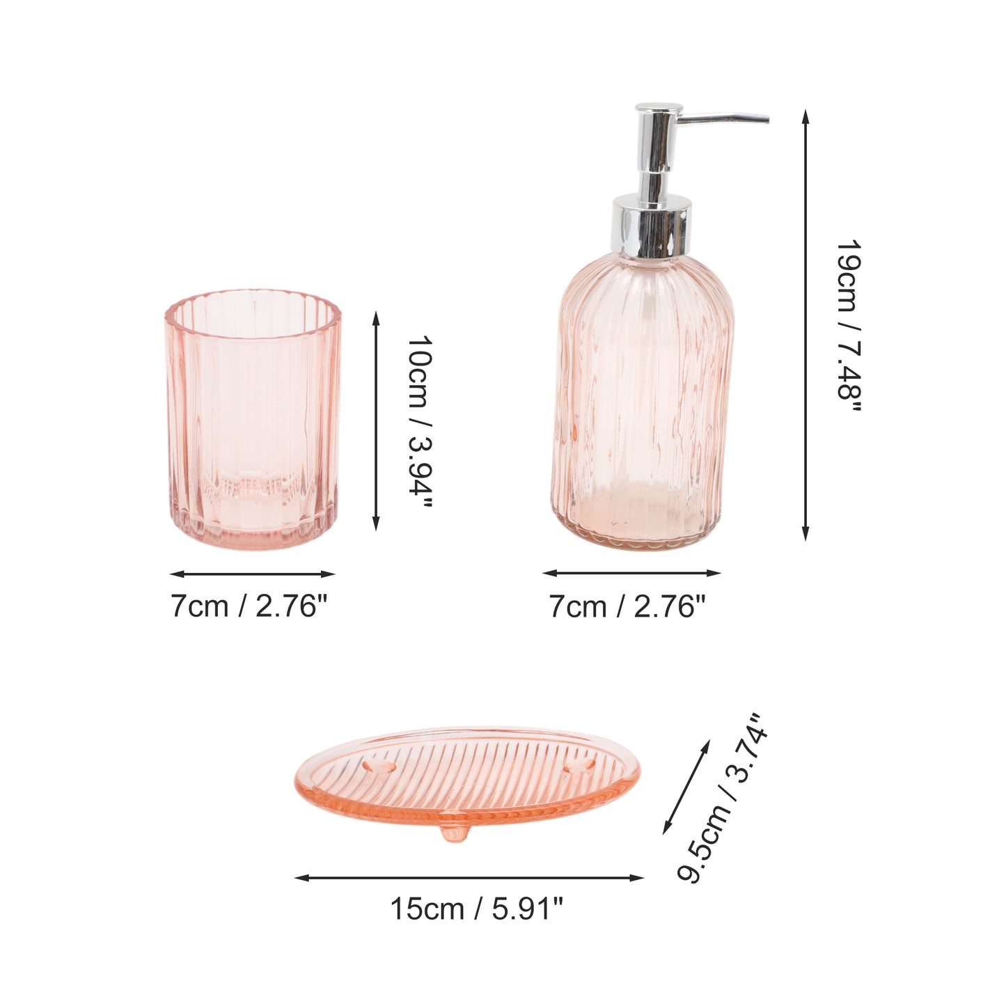 3 Pcs Set Durable Vertical Stripes Bathroom Accessories Kit Pink