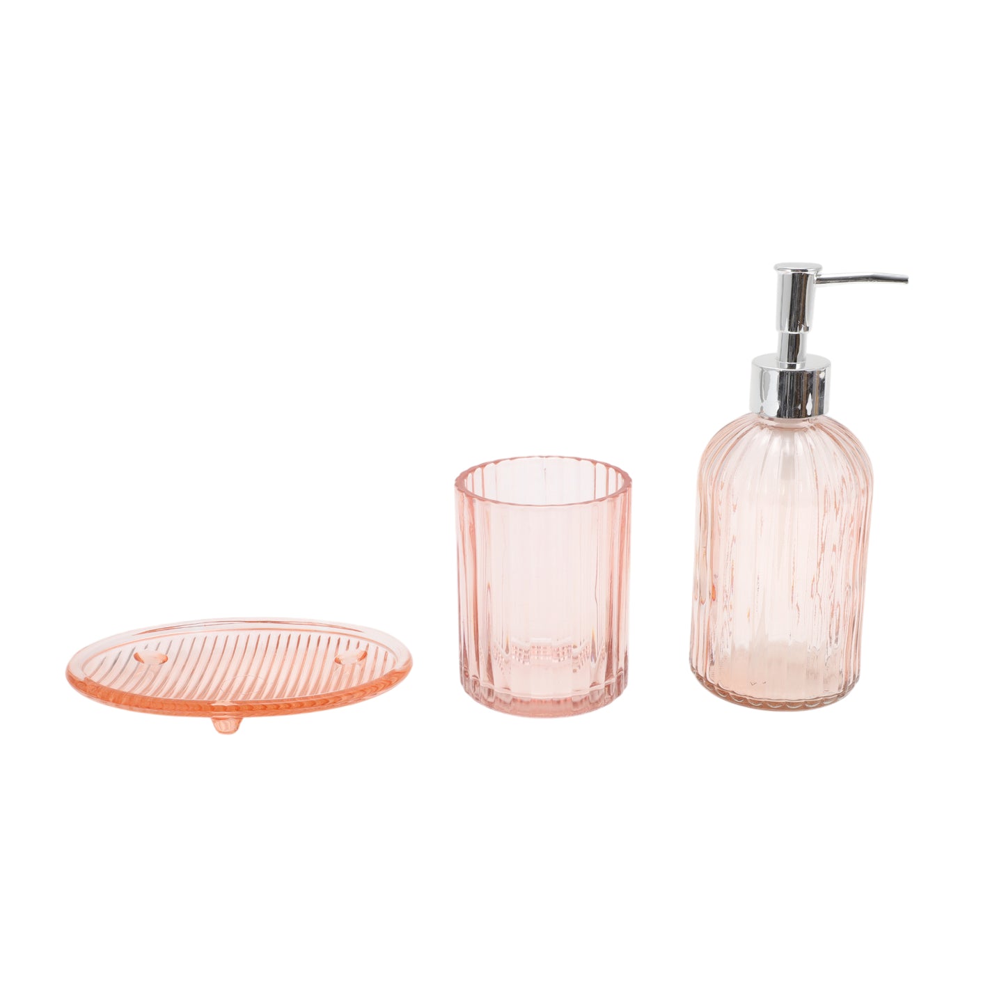 3 Pcs Set Durable Vertical Stripes Bathroom Accessories Kit Pink