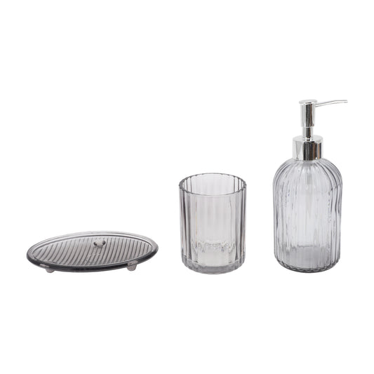 3 Pcs Set Durable Vertical Stripes Bathroom Accessories Kit Black