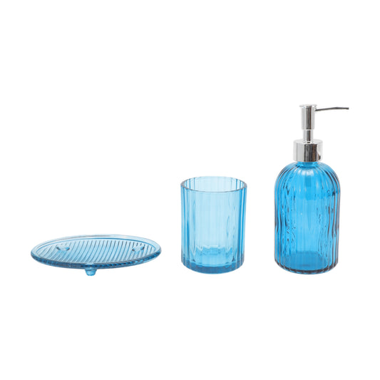 3 Pcs Set Durable Vertical Stripes Bathroom Accessories Kit Blue