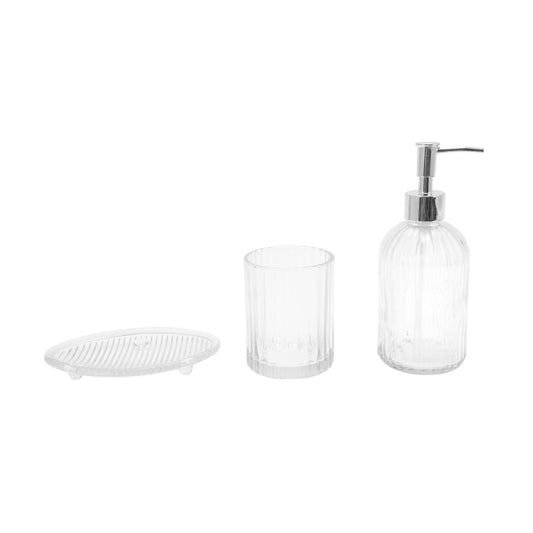 3 Pcs Set Durable Vertical Stripes Bathroom Accessories Kit Clear