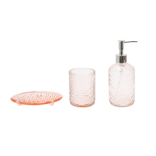 3 Pcs Set Durable Waves Bathroom Accessories Kit Pink